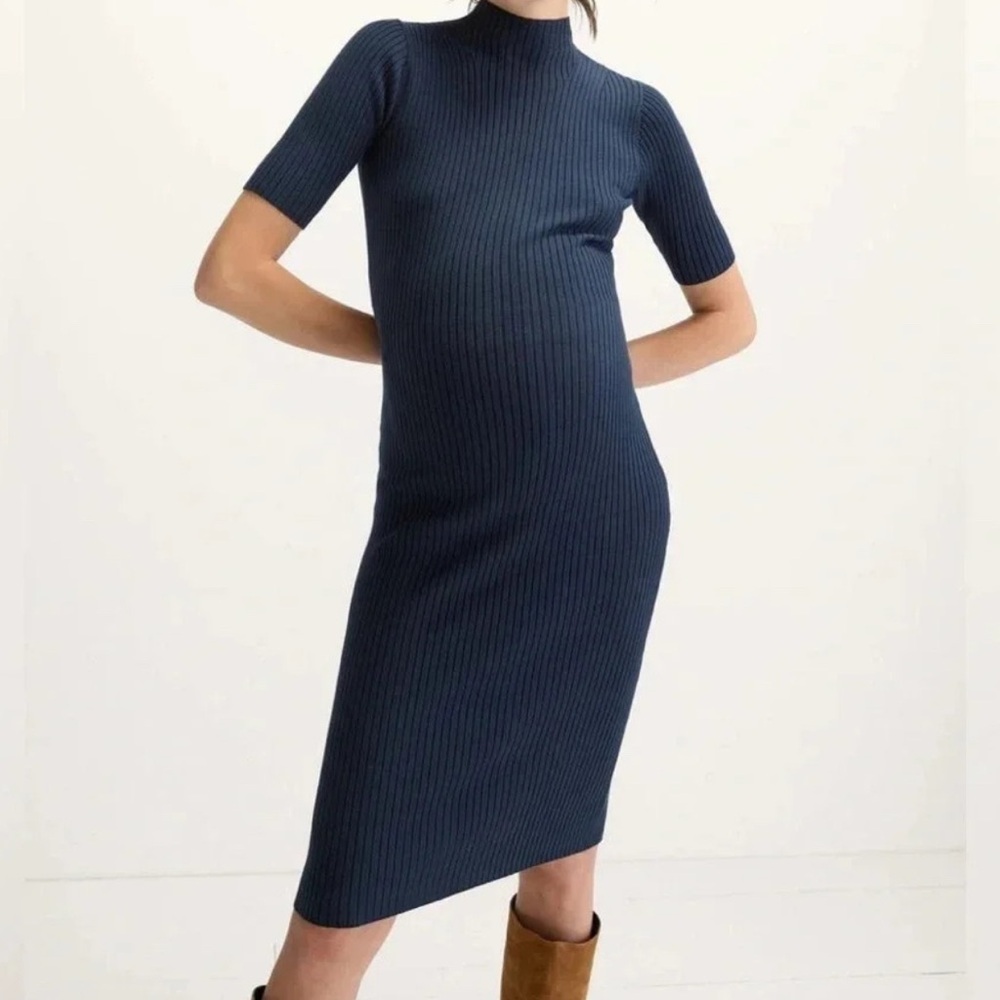 Hatch Maternity The Penelope Knit Dress Navy Blue Ribbed Bodycon Dress Size L